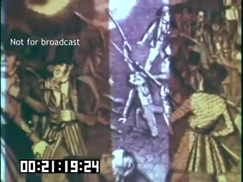 The still from 'Immigrant Heritage' features a collage of historical illustrations depicting scenes of struggle and resilience, likely related to the Irish immigrant experience. The images show groups of people in traditional attire, some wielding weapons, suggesting themes of conflict or social upheaval. The overlay text indicates that the film is not for broadcast. This educational film likely aims to explore the cultural heritage and challenges faced by Irish immigrants.