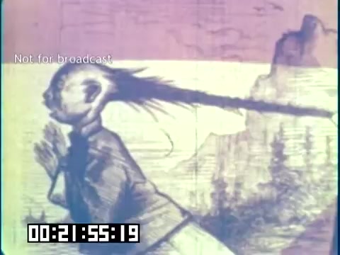 The still from 'Immigrant Heritage' features an artistic illustration of a person with a long braid, depicted in a stylized manner that emphasizes movement and emotion. The background suggests a landscape, hinting at themes of migration and cultural identity. The frame includes a 'Not for broadcast' watermark and a timecode at the bottom, indicating its use in a film context. The overall tone conveys a sense of connection to heritage and the immigrant experience.