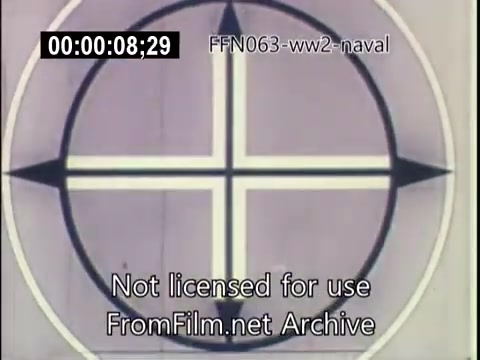 The still features a circular target design with a prominent cross pattern, likely used for naval training or targeting exercises during World War II. The image is overlaid with a timecode and a watermark indicating it is not licensed for use from the FromFilm.net Archive. This footage is part of a collection documenting significant naval operations, particularly related to kamikaze attacks.