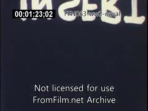 The still depicts a scene from 16mm footage of World War II, focusing on naval operations and kamikaze attacks. The image likely includes text indicating the footage's reference or timestamp, and a watermark stating it is not licensed for use. The visual content would typically show naval vessels or aerial assaults during this intense period in history.