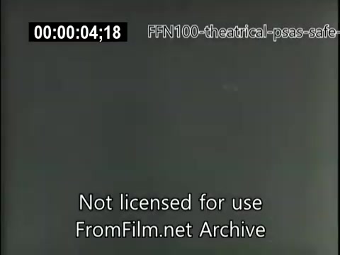 The still from the 1949 theatrical public service announcements for safe driving features a blank screen that lists a timestamp and a copyright notice, indicating that it is part of the FFN100 archive. The image is likely part of a film aimed at promoting road safety during that era, but the frame itself does not provide visual content related to the announcements.