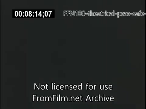 The still features a simple black background with a timecode overlay and a watermark indicating that it is not licensed for use. It is part of a series of 16mm theatrical public service announcements from 1949 focused on promoting safe driving practices. The overall presentation is straightforward, typical of the era's messaging style.