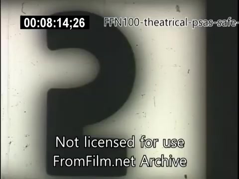 The still features a large, prominently displayed question mark against a light background. It is part of a 16mm public service announcement from 1949, aiming to promote safe driving. The question mark suggests a moment of contemplation or inquiry, likely intended to engage viewers and provoke thought about driving safety. The text at the bottom indicates that the content is not licensed for use and belongs to the FromFilm.net Archive.