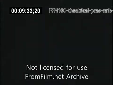 The still from the 1949 theatrical public service announcements for safe driving likely features a simple black screen with a timestamp and a watermark indicating it is not licensed for use. The absence of visuals points to a focus on the message promoting safe driving, which was a key concern in the context of increasing vehicle usage during that era.