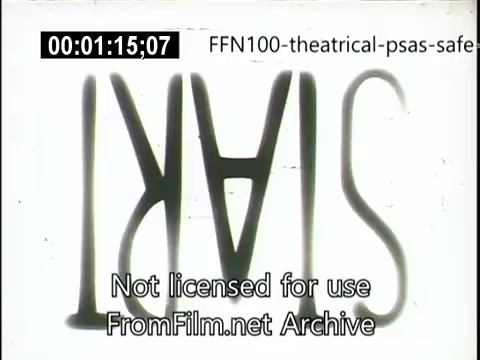 The still features the word 'START' displayed upside down, emphasizing the theme of safe driving in a visual manner typical of mid-20th century public service announcements. The text is bold and stylized, likely aiming to catch the viewer's attention. The accompanying timestamp and watermark indicate it is from the 'FFN100 theatrical PSAs' archive.