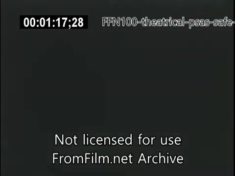 The still is from a 1949 theatrical public service announcement focused on safe driving. It features a title screen with timecode, indicating it's part of a series promoting road safety. The screen includes a note that the content is not licensed for use, attributed to the FromFilm.net Archive, suggesting historical significance and likely an educational or cautionary intent for audiences at that time.