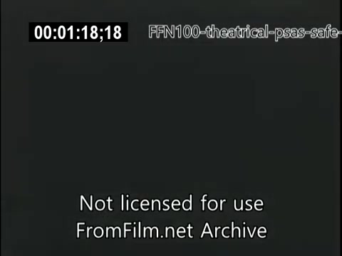 The still features a simple black screen with a timecode indicating 1 minute and 18 seconds into the footage. It includes a watermark stating, 'Not licensed for use, FromFilm.net Archive.' This piece is part of a 1949 theatrical public service announcement focusing on safe driving, likely emphasizing road safety awareness through visual media.