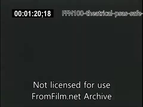 The still features a simple black background displaying the text, 'Not licensed for use FromFilm.net Archive.' It is part of a collection of theatrical public service announcements from 1949 focused on promoting safe driving. The overall aesthetic reflects the era's design style, prioritizing clear messaging to raise awareness about road safety.