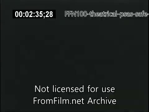 The still from the 1949 theatrical public service announcements for safe driving features a simple black screen with a timestamp and a watermark noting that it is not licensed for use. The minimalistic presentation suggests a focus on conveying an important message about road safety, typical of the era's efforts to promote responsible driving habits.