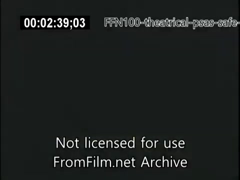 The still features a simple black background with a timecode overlay indicating the timestamp and source. It is part of a 16mm film collection from 1949 focused on public service announcements promoting safe driving practices. The minimalist design emphasizes the educational intent of the material, aimed at raising awareness about road safety.