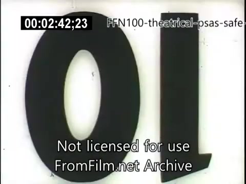The still features large black letters on a light background, prominently displaying the letters 'OL.' This is part of a 16mm public service announcement from 1949 focused on safe driving. The clip likely emphasizes important messages about road safety, aiming to raise awareness among viewers about driving behavior. The simplicity of the visuals is typical of the era's approach to public safety messaging.