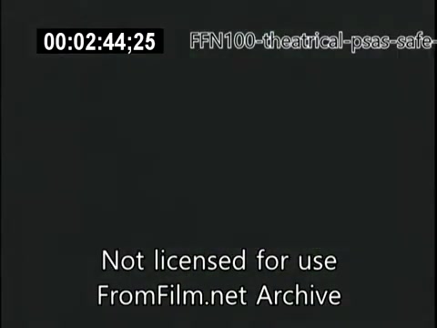 The still is from a 16mm film, specifically a public service announcement from 1949 focused on safe driving. It likely features a message promoting road safety, targeting audiences in theaters. The black screen indicates it may be a title card or a transition, possibly leading into a segment about safe driving practices. The archival note reflects its restricted usage.