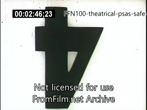 The still features a stylized, abstract representation of the number '7' in a bold, black silhouette against a light background. This visual element serves as a graphic device within a 16mm public service announcement from 1949, aimed at promoting safe driving practices. The context suggests an emphasis on clarity and straightforward messaging typical of mid-20th century safety campaigns.