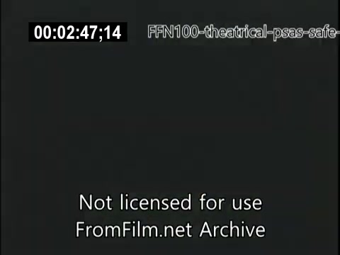 The still is from a 16mm public service announcement from 1949, focusing on safe driving practices. It likely features simple graphics or text aiming to educate viewers about road safety. The image appears to be a screen capture showing a time stamp and a watermark indicating it’s an archival piece not licensed for public use. The context suggests a call to action for safer driving habits from that era.