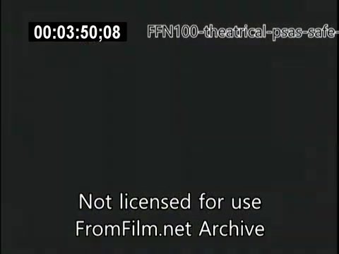 The still appears to be a part of a 16mm film segment from 1949, likely showcasing a public service announcement focused on safe driving. The frame is mostly blank, indicating a pause or a title card. It includes a timestamp and a notification that the content is not licensed for use, along with a reference to FromFilm.net Archive.