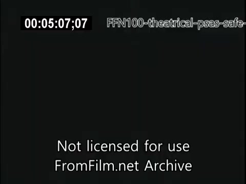 The still from the 1949 theatrical public service announcement for safe driving features a black screen with a timestamp and a watermark indicating it is not licensed for use. The focus is on promoting road safety, typical of that era's PSAs, emphasizing the importance of responsible driving.