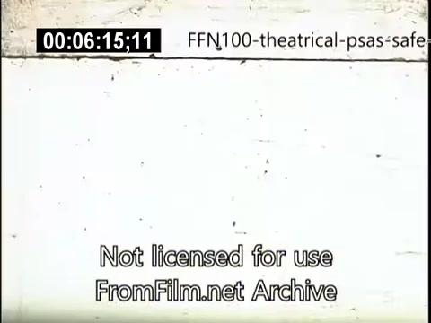 The still appears to be from a 16mm film, specifically a 1949 public service announcement focused on safe driving. It includes a timestamp (00:06:15,11) and a notice indicating that the content is not licensed for use, along with a credit to the FromFilm.net Archive. The background is likely plain, reflecting the straightforward nature of PSA materials from that era.