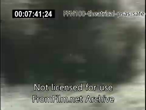 The still appears to be part of a 1949 theatrical public service announcement (PSA) focused on safe driving. It features black-and-white footage, likely showcasing driving scenarios intended to promote road safety. The text overlay indicates that the content is not licensed for use and comes from the FromFilm.net Archive. The overall tone suggests a serious message aimed at reducing traffic accidents by educating viewers about safe driving practices.
