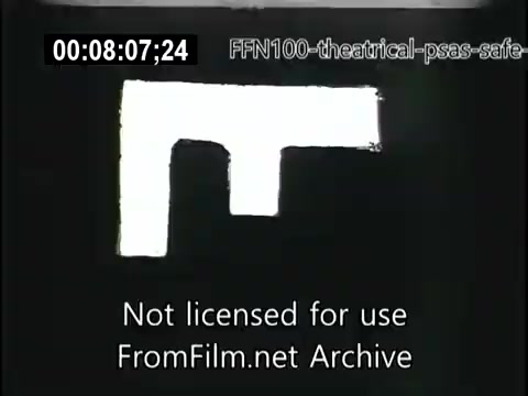 The still features a stark black background with a large white shape that resembles a stylized letter 'T.' Below the image, there is a watermark indicating that the content is not licensed for use, sourced from the FromFilm.net Archive. This is part of a series of public service announcements from 1949 aimed at promoting safe driving practices.
