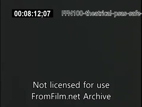 The still features a 16mm film frame from 1949 theatrical public service announcements focused on promoting safe driving. The image likely includes text or visuals aimed at raising awareness about road safety, although specific content details cannot be discerned from the still alone. The timestamp indicates the duration, and a watermark suggests the archive ownership.