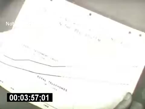 The still features a person holding a graph or chart that illustrates telephone growth over time. It appears to show data related to telephone usage, possibly highlighting trends in total telephones. The image suggests a narrative focused on the history or evolution of the Bell System and its impact on communication.