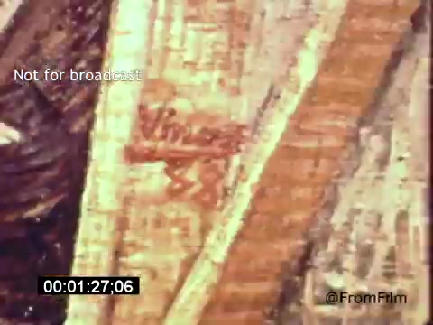 The still from 'Vincent Van Gogh: A Self-Portrait' (1961) features a close-up view of Van Gogh's brushwork, showcasing rich textures and vibrant colors characteristic of his style. The artwork reflects Van Gogh’s unique approach to painting, emphasizing emotional depth and expressive technique. The overlay text indicates that the image is not for broadcast.