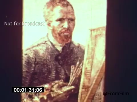 The still from 'Vincent Van Gogh: A Self-Portrait' (1961) features Lee J. Cobb portraying Van Gogh. The image captures a moment of introspection, showcasing Cobb as Van Gogh, holding brushes and standing before an easel. The color palette is warm, reflecting Van Gogh's artistic style. The emphasis is on the expressive features of Van Gogh, highlighting the emotional depth of the character.