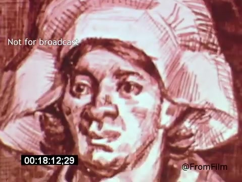 The still from 'Vincent Van Gogh: A Self-Portrait' (1961) features a close-up of Van Gogh's expressive face, characterized by bold lines and vivid brushwork. The image captures his intense gaze and distinct features, framed by a large hat. The overall tone is warm, reflecting the emotional depth of his self-portraits. This work, narrated by Lee J. Cobb, delves into Van Gogh's life and artistic journey.