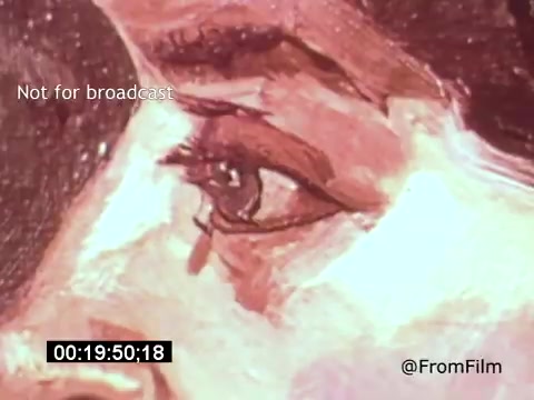 The still from 'Vincent Van Gogh: A Self-Portrait' (1961) features an artistic representation focusing on a close-up of Van Gogh's expressive eye. The brushwork showcases vibrant colors and textures, reflecting the artist's emotional depth. The scene, narrated by Lee J. Cobb, captures the essence of Van Gogh's turbulent psyche through this intimate detail.