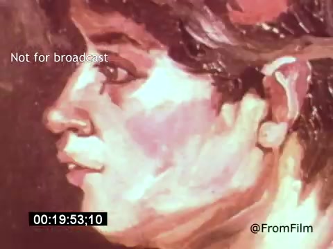 The still from 'Vincent Van Gogh: A Self-Portrait (1961)' features a stylized representation of Van Gogh, emphasizing strong brush strokes and vivid colors. It captures a side profile, highlighting the expressive quality of his features, typical of his artistic style. The frame likely serves to evoke the emotional depth and complexity of Van Gogh's character, as narrated by Lee J. Cobb.