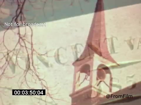 The still from 'Vincent Van Gogh: A Self-Portrait' (1961) features a muted, layered image that includes a church steeple and textual elements related to Van Gogh. The composition hints at themes of memory and reflection, characteristic of the film's exploration of the artist's life. Notably, the presence of tree branches suggests a connection to nature, which was significant in Van Gogh's work. Lee J. Cobb's voice likely provides narration, enhancing the intimate exploration of Van Gogh's psyche and artistry.