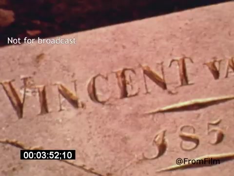 The still from 'Vincent Van Gogh: A Self-Portrait' (1961) features a close-up of a gravestone with the engraved name 'VINCENT VAN G.' and the year '1853.' The focus on the stone evokes a sense of reflection on Van Gogh’s life and legacy, while the craftsmanship of the engraving adds a poignant, historical weight to the image. The film, narrated by Lee J. Cobb, explores the intricate details of Van Gogh's artistic journey and personal struggles.   For more insights and support for our channel, visit: https://ko-fi.com/fromfilm.