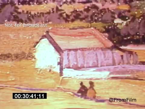 The still from 'Vincent Van Gogh: A Self-Portrait (1961)' features a vibrant, impressionistic depiction of a farmhouse beside water. The scene captures the essence of Van Gogh's style with bold brushstrokes and bright colors. Two figures can be seen near the water, adding a sense of life to the tranquil landscape. The overall composition evokes a feeling of harmony with nature, characteristic of Van Gogh's work.   Support the channel at: https://ko-fi.com/fromfilm.