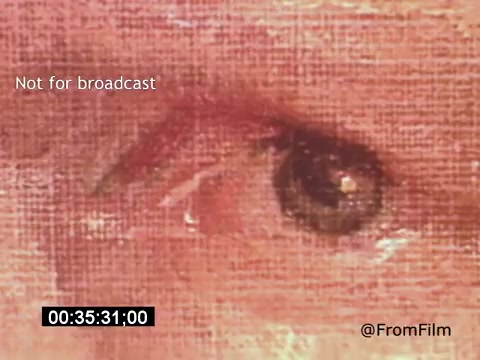 The still from *Vincent Van Gogh: A Self-Portrait (1961)* showcases a close-up of an eye, capturing the intricate details of the painted canvas. The brush strokes and texture emphasize Van Gogh's distinctive style, highlighting the emotion conveyed through the eye. The focus on this singular feature invites viewers to reflect on the artist's life and inner world, with narration by Lee J. Cobb complementing the visual impact.
