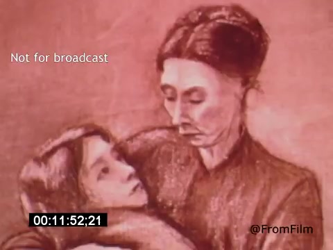 The 16mm still from 'Vincent Van Gogh: A Self-Portrait' (1961) features a poignant scene depicting a woman cradling a child. The artwork style showcases soft, expressive lines and muted colors, evoking a sense of intimacy and emotional depth. Lee J. Cobb's narrative likely adds a reflective layer to the visual portrayal, emphasizing themes of connection and maternal bond. This film offers a unique exploration of Van Gogh's life through vivid imagery and personal storytelling.