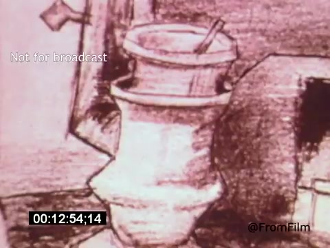 The still from 'Vincent Van Gogh: A Self-Portrait' (1961) features a close-up of a simple, rustic ceramic pot, emphasizing its texture and form. The scene is characterized by a muted color palette, evoking a sense of intimacy and reflection, aligning with the film's exploration of Van Gogh's inner life and artistic journey, narrated by Lee J. Cobb. The visual style likely mirrors Van Gogh's own techniques, drawing viewers into the artist's world.