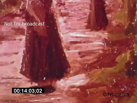 The still from 'Vincent Van Gogh: A Self-Portrait' (1961) captures a textured, impressionistic scene, closely resembling Van Gogh's artistic style. The image features rich colors, likely depicting a landscape or figures, with expressive brushstrokes that convey movement and emotion. This film, narrated by Lee J. Cobb, delves into the artist’s life and legacy, illustrating his unique approach to art.