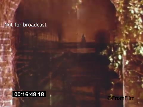 The still from 'Vincent Van Gogh: A Self-Portrait' (1961) depicts a dramatic, dimly lit scene framed by an arched brick structure. A figure is seen in the distance, possibly representing Van Gogh himself, surrounded by softly blurred foliage that adds to the atmospheric quality. Warm, muted colors evoke an emotional tone, aligning with the artist's introspective and sometimes turbulent nature. The work captures a moment of solitude, reflecting the essence of Van Gogh's life and art.