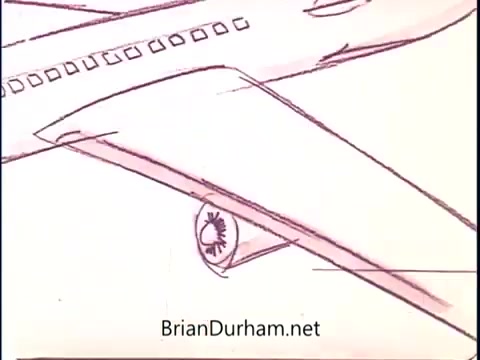 The still from the 'American Dairy Association 'The Grade 'A' Way - Milk' commercial' features a stylized, cartoon-like depiction of an airplane, focusing on its wing and engine. The illustration emphasizes motion and travel, suggesting a narrative related to dairy delivery or transportation. The overall design is simple and uses clear lines to convey its message in a playful manner.