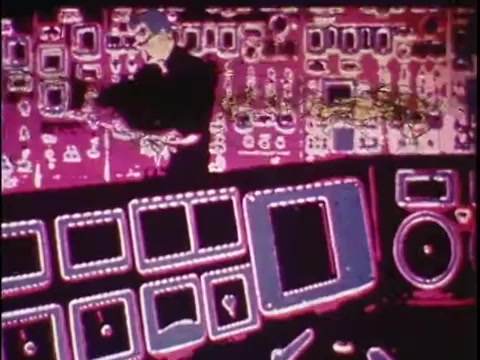 The still from the Sikorsky S-76 promo film depicts a vibrant, abstracted visual style with pop art influences. It features a man interacting with an array of dials and controls, set against a backdrop of brightly colored patterns. The design emphasizes a technological and modern aesthetic, likely reflecting the innovative aspects of the Sikorsky S-76. The lack of narration leaves the viewer to interpret the imagery and its significance within the context of aviation and the company's legacy.