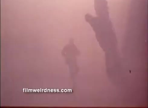 The still from 'The Mackintosh Man' trailer features a shadowy figure running through an ethereal, foggy environment. The colors are muted, creating a mysterious atmosphere that hints at suspense and intrigue. The presence of a large, indistinct object in the foreground adds to the enigmatic quality of the scene.