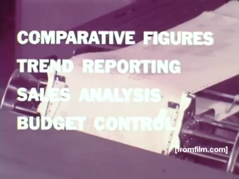 The still from 'IBM: Once Upon A Punched Card (1964)' showcases a vintage computing theme, featuring a punched card reader with text emphasizing key business functions: 'Comparative Figures,' 'Trend Reporting,' 'Sales Analysis,' and 'Budget Control.' The visuals highlight the evolution of data processing through punch cards, illustrating their role in handling various analytical tasks in corporate settings. The 16mm print captures the essence of a transformative era in computing, merging technology with business strategy.   Follow us on Twitter @FromFilm for more insights.