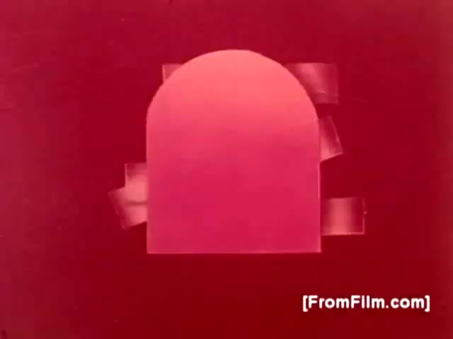 The still features a vibrant, psychedelic design typical of early 70s visuals. It showcases a large, rounded shape in pink against a deep red background, with tape or abstract elements giving a sense of movement or collage. This striking imagery aligns with the theme of innovation and evolution suggested by the slogan 'Evoluir faz bem,' conveying a sense of modernity and style associated with the Philips Norleco shaver.