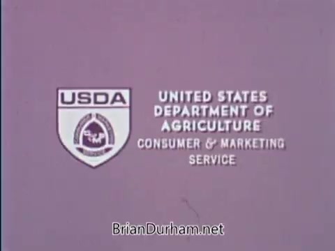 The still features the logo of the USDA (United States Department of Agriculture), prominently displayed on a purple background. The text indicates its focus on the Consumer & Marketing Service, likely related to the USDA School Lunch Program from 1967. The visual setting is simple, emphasizing the organization's branding and purpose.
