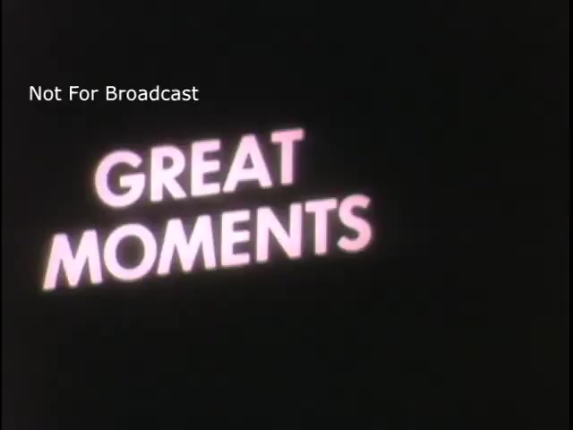 The still features the title 'GREAT MOMENTS' against a black background, with vibrant lettering. The text is prominently displayed, suggesting a focus on significant historical or educational themes. The disclaimer 'Not For Broadcast' indicates it is intended for a specific audience, likely for archival or private use. This context ties it to a US Army public service announcement focusing on the contributions of Louis Pasteur.