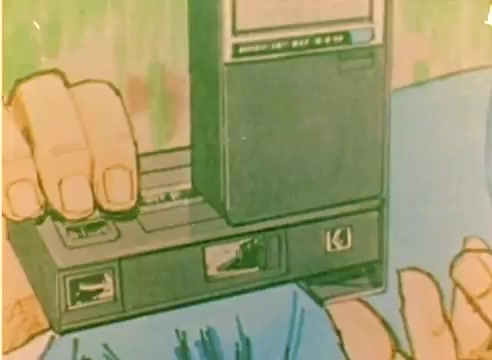 The still from the 'Kodak 1977 Sales Film' features an illustration of hands holding a Kodak video camera. The design showcases a compact and portable model, emphasizing its user-friendly features. The soft color palette reflects the festive season leading up to Christmas, aligning with the film's promotional intent. There are no characters or scenes present, focusing solely on the product.
