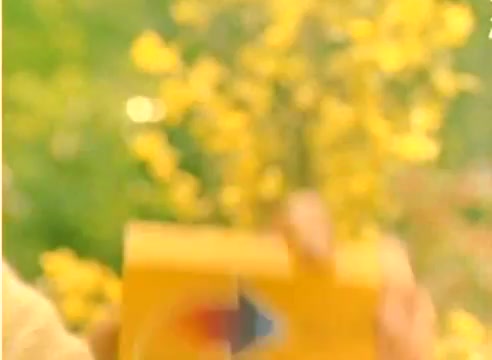 The still features a bright, soft-focus scene with blurred yellow flowers in the background, indicative of the warm, festive atmosphere tied to the 1977 Christmas season. In the foreground, a hand is holding a yellow Kodak box, suggesting a focus on photographic products and holiday memories. The composition reflects the nostalgic and promotional nature of the silent sales film featuring Michael Landon and Dick Van Dyke.