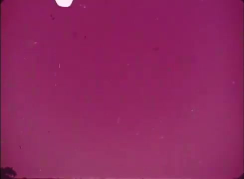 The still features a predominantly solid pink background with visible scratches and specks, indicative of wear on a 16mm film print. In the lower left-hand corner, there is an unclear object, likely a lab reject, contributing to the overall imperfect presentation.