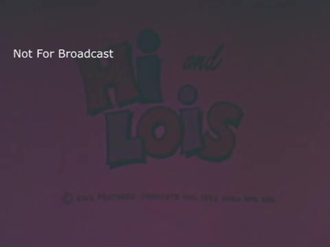 The still features the title card of the 1972 PSA for the Salvation Army, showcasing the characters Hi and Lois. The design is colorful and playful, typical of the animation style for the series. The card indicates that it is not intended for broadcast, suggesting it was created for promotional or educational purposes related to the Salvation Army.