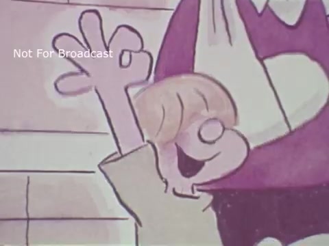 The still depicts a cartoon scene featuring a cheerful child with a big smile, raising one arm enthusiastically. The child appears to be interacting with a character dressed in a Salvation Army uniform. The animation style is colorful and simple, typical of the early 1970s. This public service announcement promotes the values of the Salvation Army, likely encouraging support and community involvement. The overall tone is uplifting and positive.